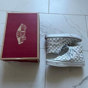 Vans Sk8-Hi Tapered Checkerboard sneakers Zen Blue/White colorway women's 7